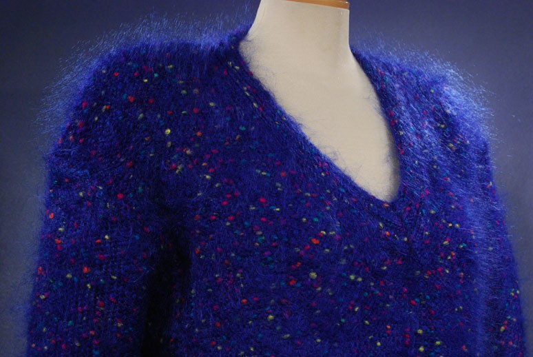 Woman's Blue Speckled Mohair V-Neck Sweater