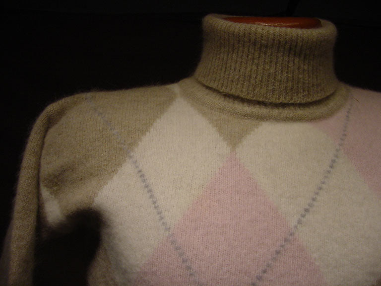 Woman's Tan Argyle Angora Turtleneck Sweater