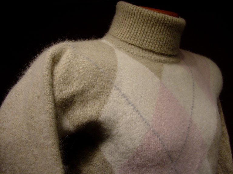 Woman's Tan Argyle Angora Turtleneck Sweater