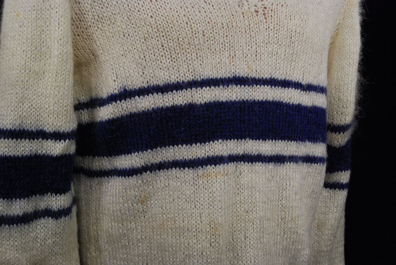 Men's White Faux-Mohair V-Neck Sweater