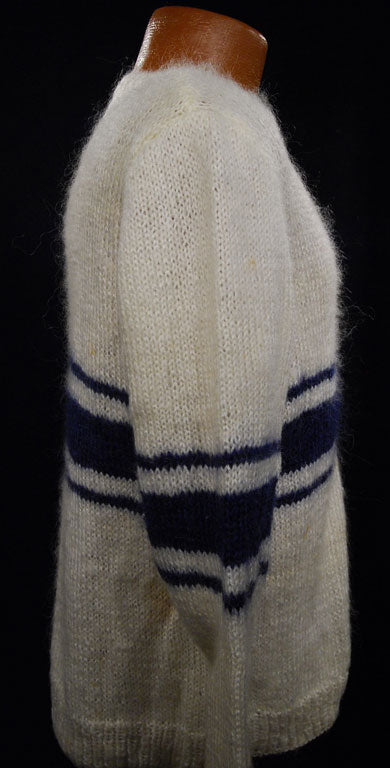 Men's White Faux-Mohair V-Neck Sweater