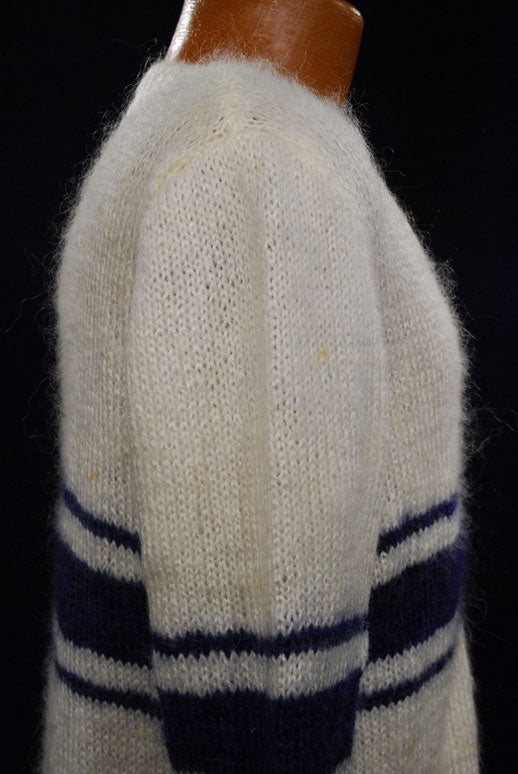 Men's White Faux-Mohair V-Neck Sweater