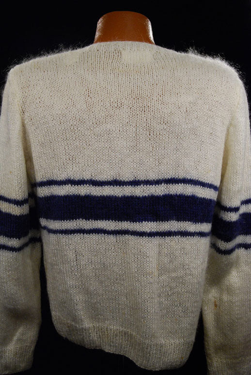 Men's White Faux-Mohair V-Neck Sweater