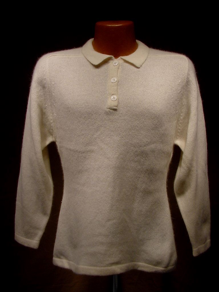 Woman's White Angora Three-Button Sweater-Shirt by Essentials