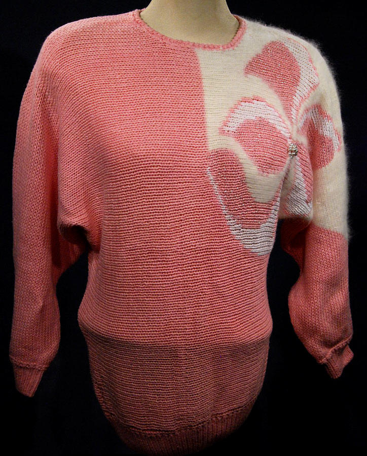 Woman's Beaded-Pink Angora Sweater by David Brett