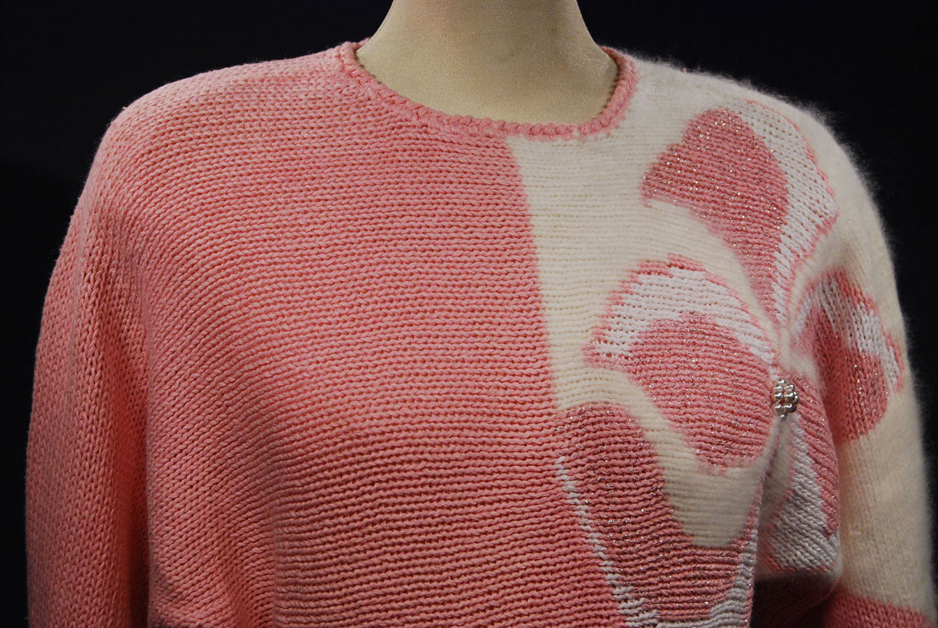 Woman's Beaded-Pink Angora Sweater by David Brett