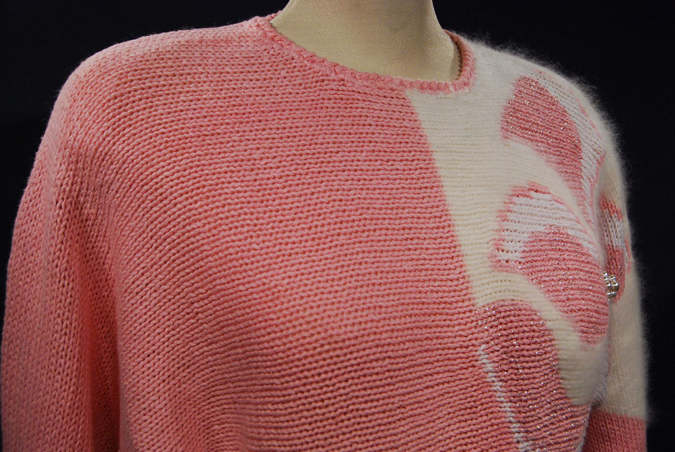 Woman's Beaded-Pink Angora Sweater by David Brett
