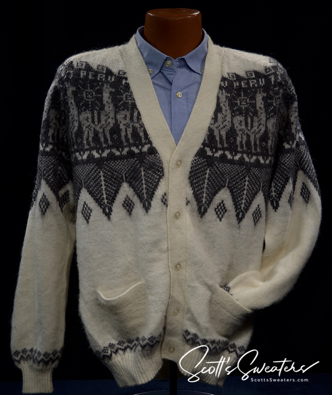 Men's Soft Alpaca Cardigan Sweater with Aztec Design