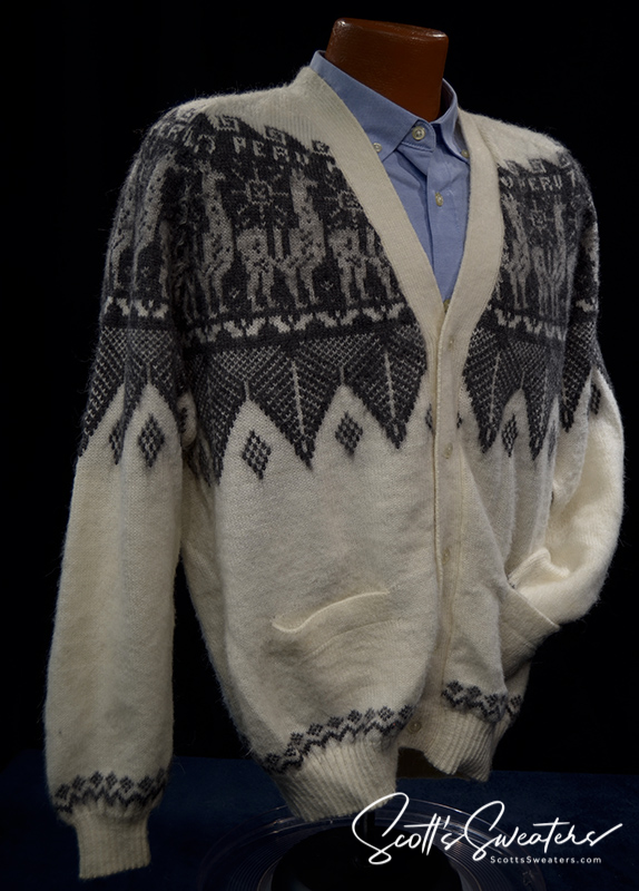 Men's Soft Alpaca Cardigan Sweater with Aztec Design