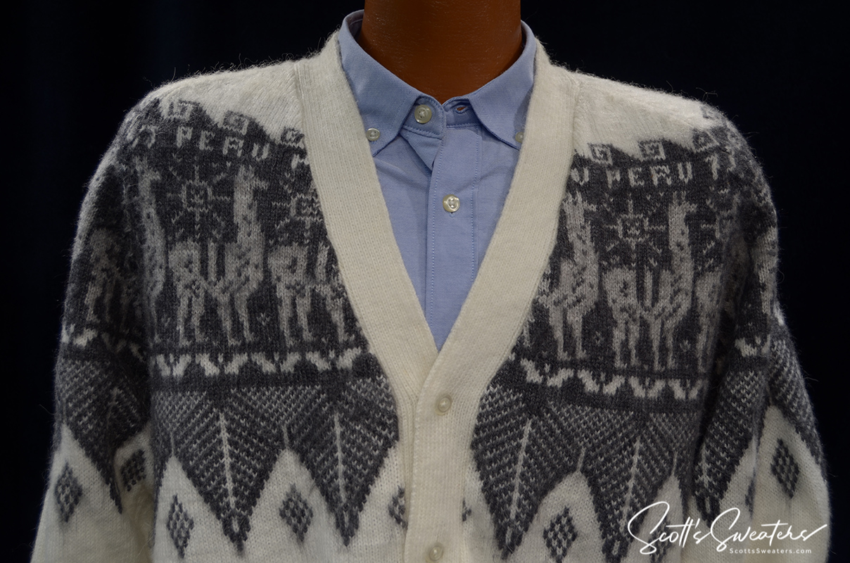 Men's Soft Alpaca Cardigan Sweater with Aztec Design
