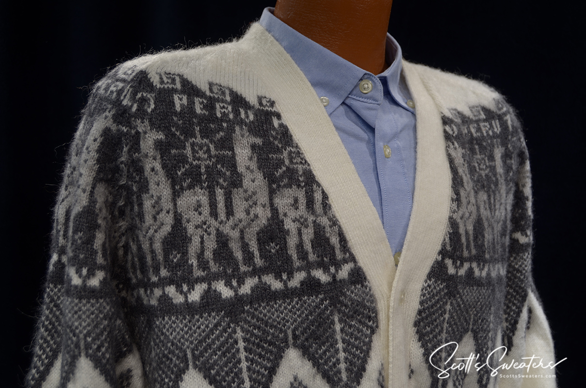 Men's Soft Alpaca Cardigan Sweater with Aztec Design