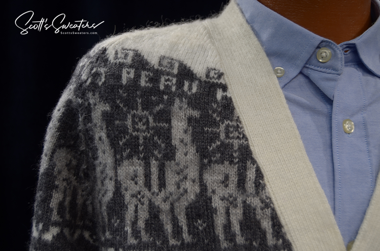 Men's Soft Alpaca Cardigan Sweater with Aztec Design