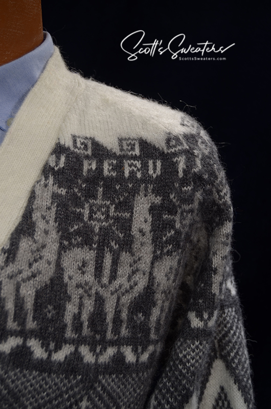 Men's Soft Alpaca Cardigan Sweater with Aztec Design