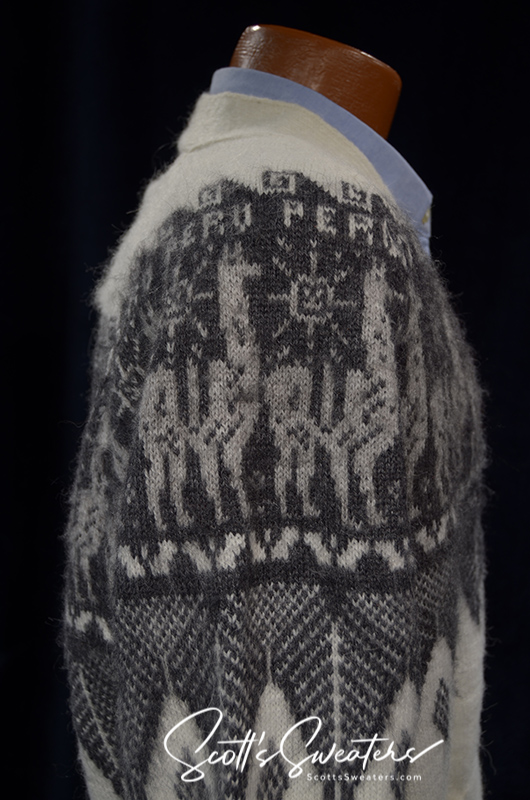 Men's Soft Alpaca Cardigan Sweater with Aztec Design