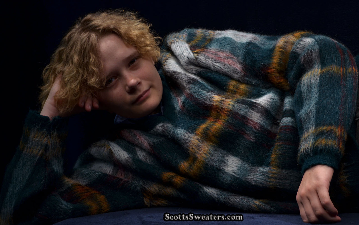 Classic Retro Shaggy Plaid Mohair V-Neck Sweater