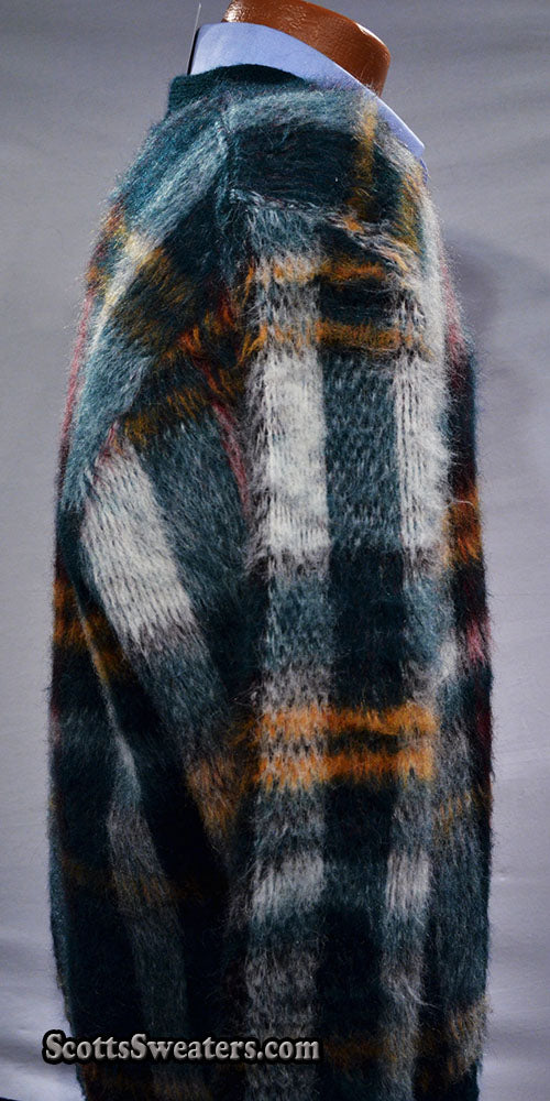 Classic Retro Shaggy Plaid Mohair V-Neck Sweater