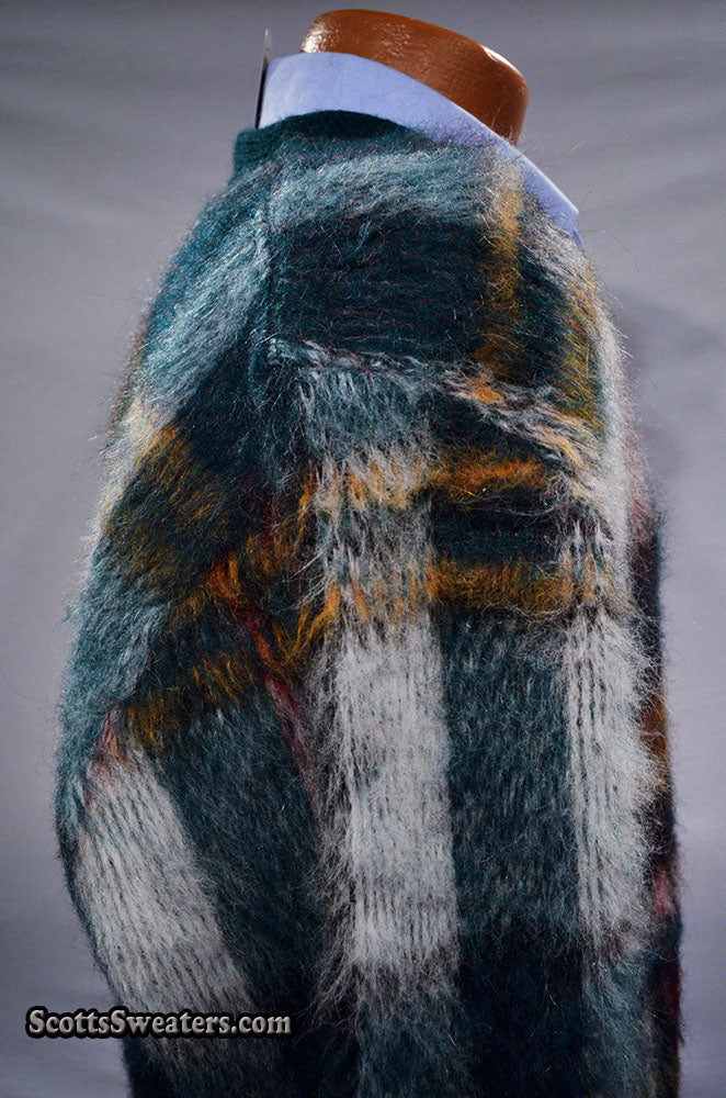 Classic Retro Shaggy Plaid Mohair V-Neck Sweater