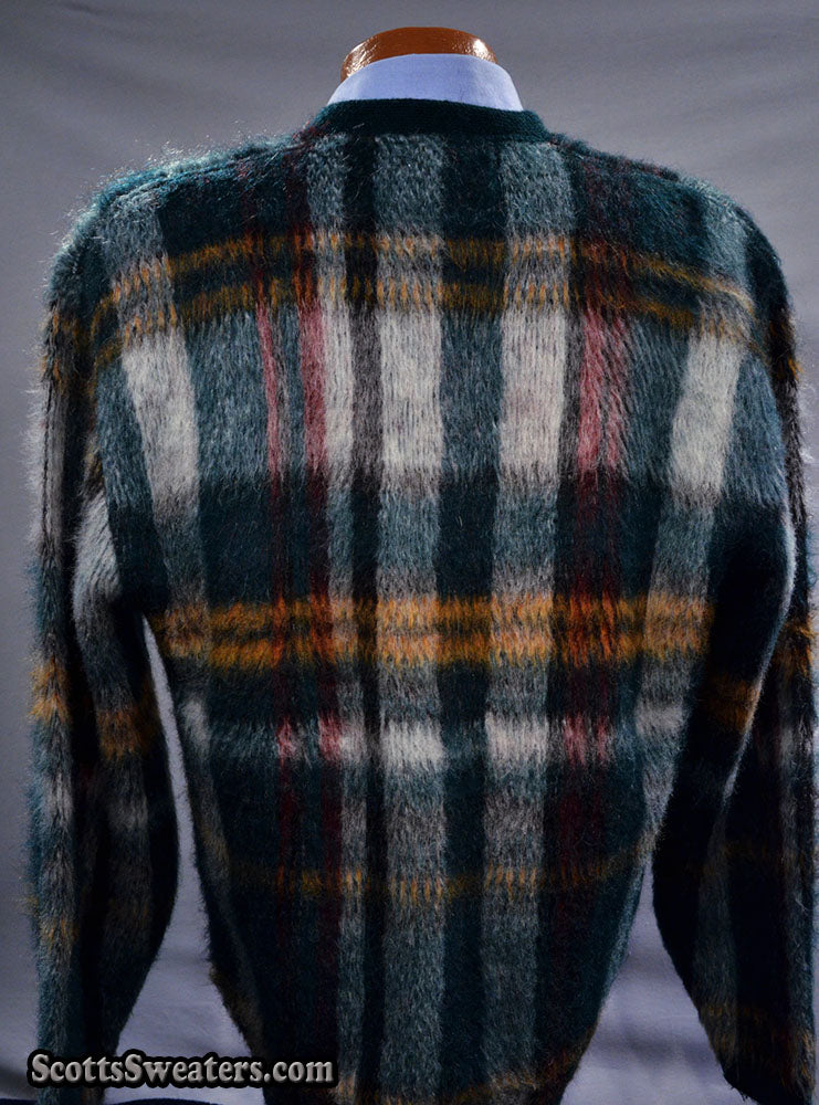 Classic Retro Shaggy Plaid Mohair V-Neck Sweater