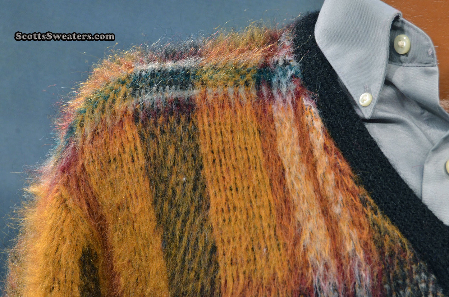 Classic Retro Shaggy Plaid Mohair V-Neck Sweater