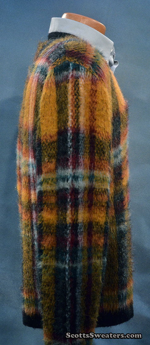 Classic Retro Shaggy Plaid Mohair V-Neck Sweater