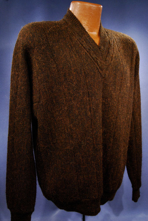 Men's Soft Bronze Colored Alpaca V-neck Sweater