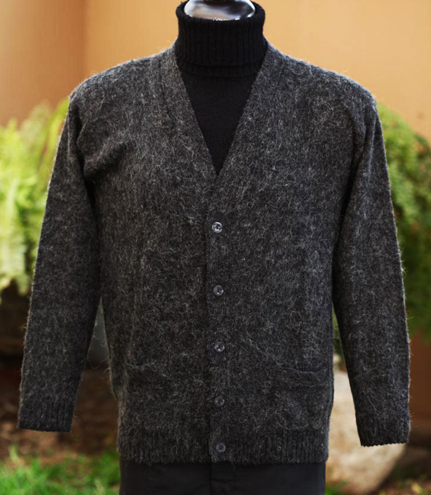 Men's Soft Alpaca Cardigan Sweater in Black