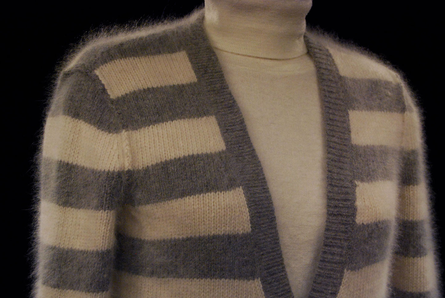 Woman's Grey/White Striped Angora Cardigan Sweater by PINK 608-012