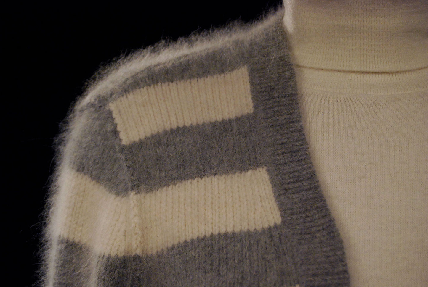 Woman's Grey/White Striped Angora Cardigan Sweater by PINK 608-012