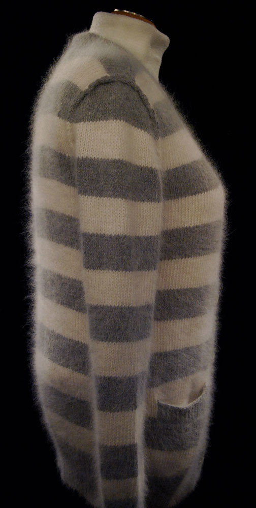 Woman's Grey/White Striped Angora Cardigan Sweater by PINK 608-012