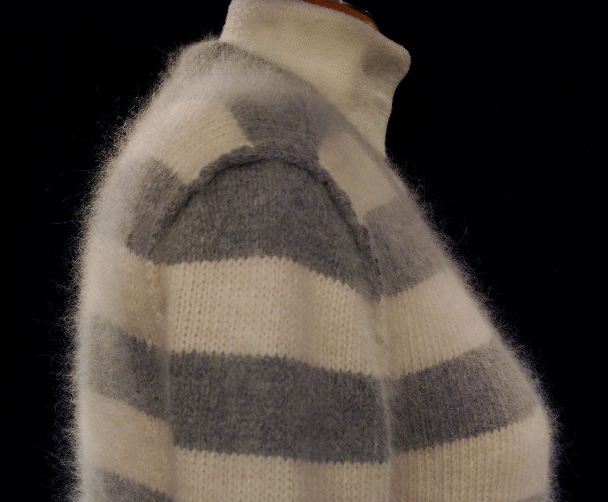 Woman's Grey/White Striped Angora Cardigan Sweater by PINK 608-012