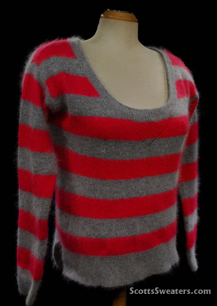 Rosa und grau gestreifter Angora-Cardigan für Damen von MODA International