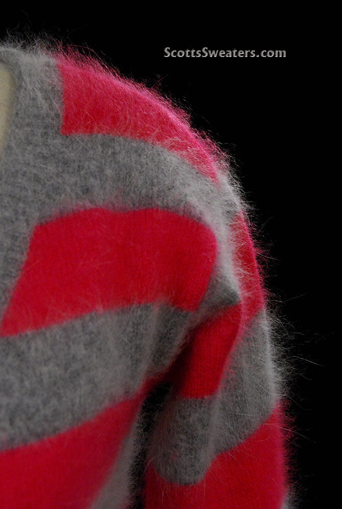 Rosa und grau gestreifter Angora-Cardigan für Damen von MODA International