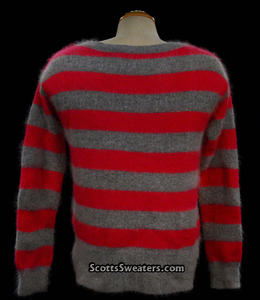 Rosa und grau gestreifter Angora-Cardigan für Damen von MODA International
