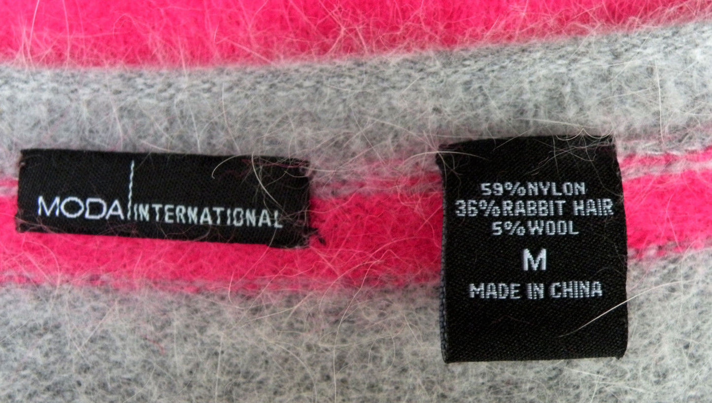 Rosa und grau gestreifter Angora-Cardigan für Damen von MODA International