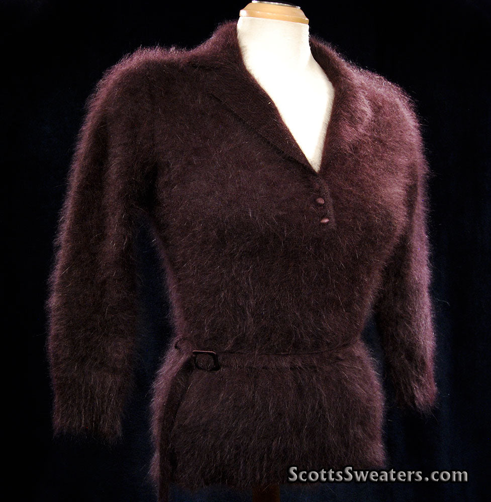 Woman's Luxurious Brown Angora Shawl-neck Collar Sweater by Monsoon