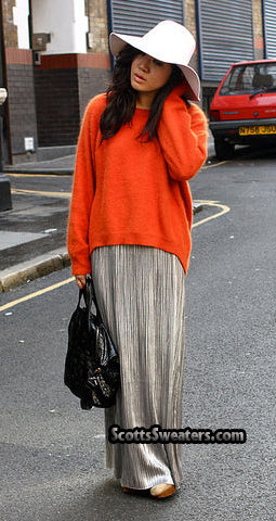 Woman's Orange Jewel-neck Angora Sweater by H&M
