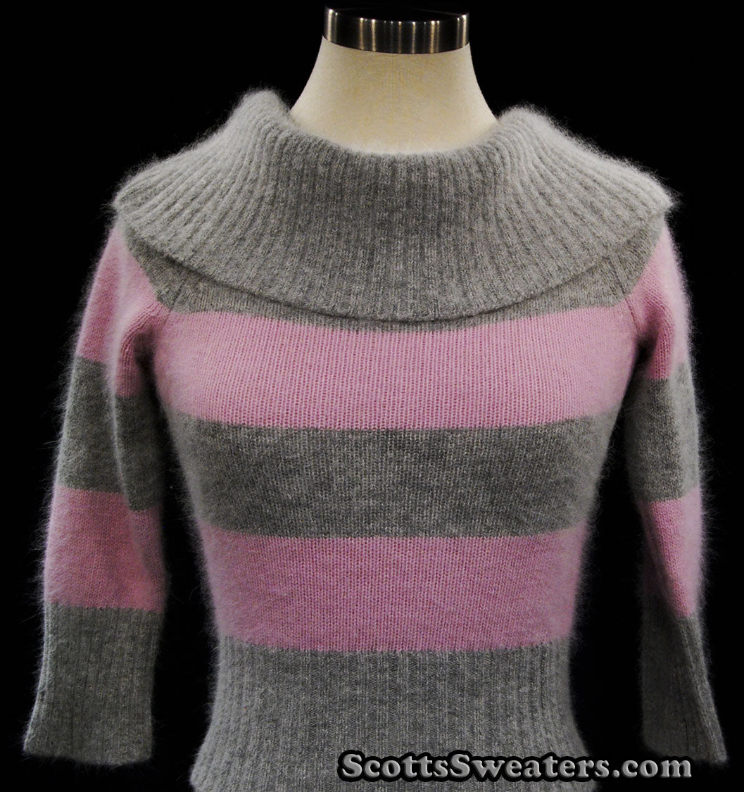 Girl's Pink & Grey Striped Cowlneck Sweater by bebe