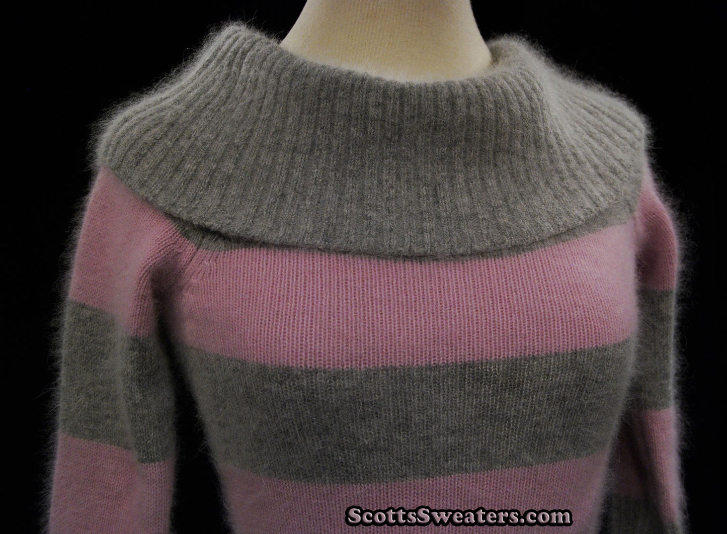 Girl's Pink & Grey Striped Cowlneck Sweater by bebe