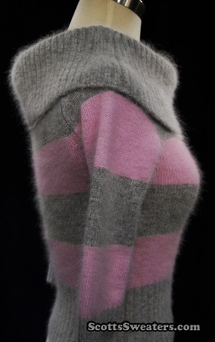 Girl's Pink & Grey Striped Cowlneck Sweater by bebe