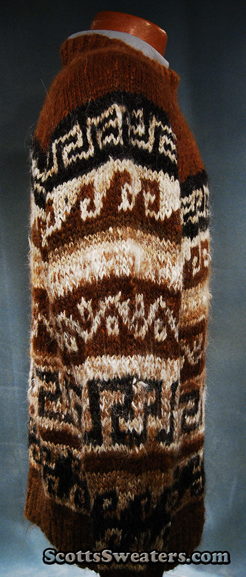 Men's Brown Native Patterned Alpaca Crewneck Sweater