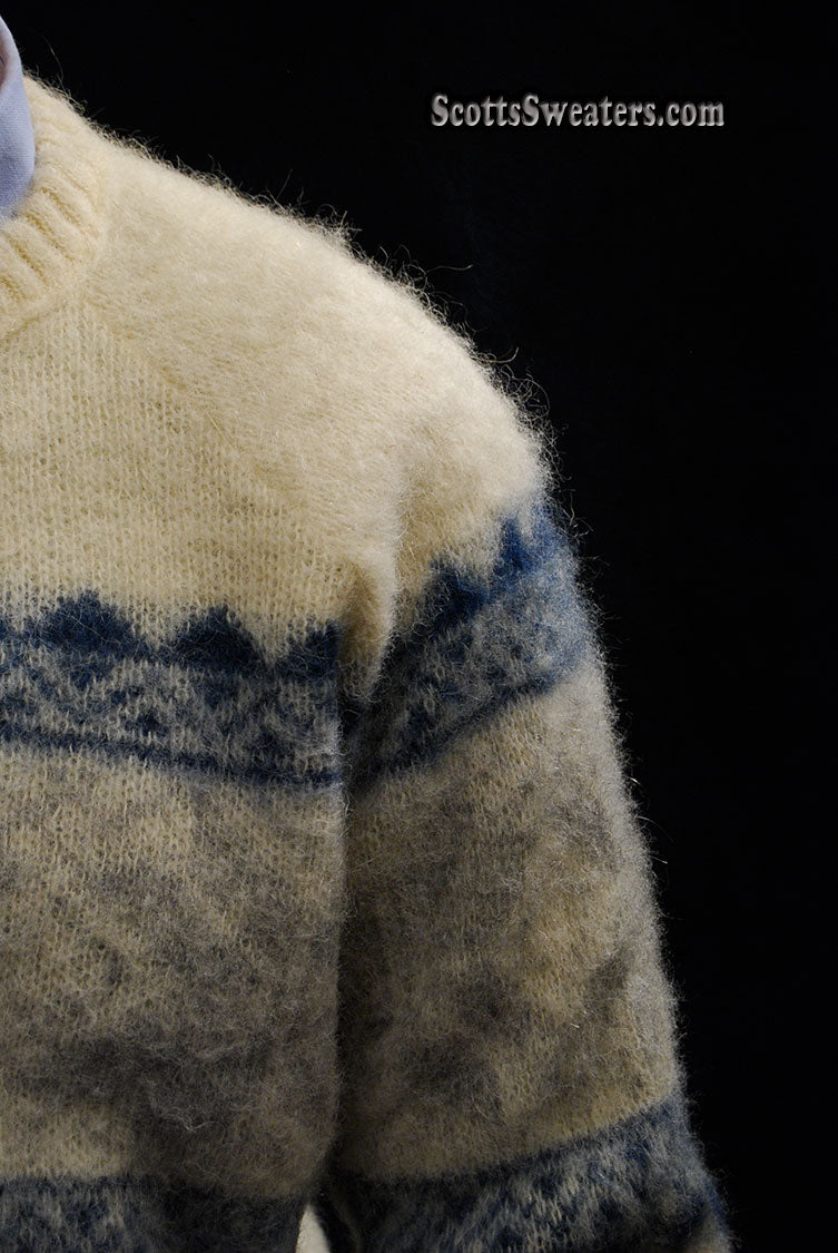 Men's Icelandic Wool Crewneck Sweater with Blue Design by Samband of Iceland