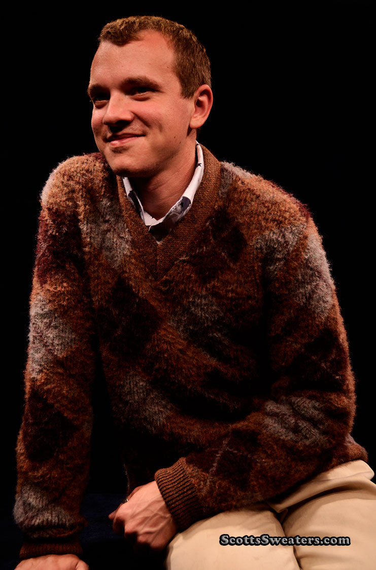 Retro Shaggy Argyle Mohair V-Neck Sweater by Rob Scot