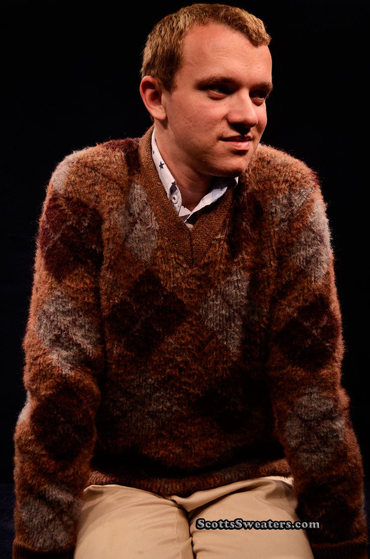 Retro Shaggy Argyle Mohair V-Neck Sweater by Rob Scot