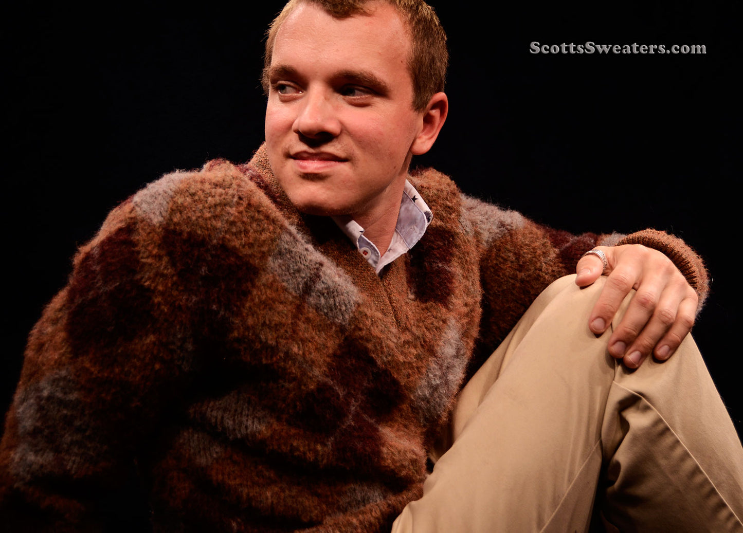 Retro Shaggy Argyle Mohair V-Neck Sweater by Rob Scot