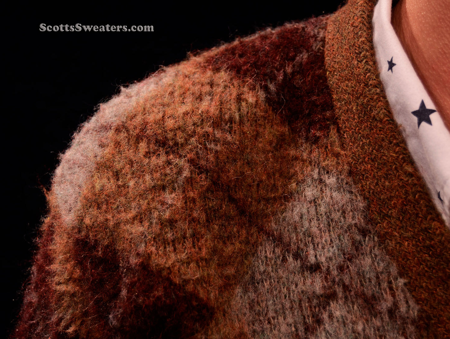 Retro Shaggy Argyle Mohair V-Neck Sweater by Rob Scot
