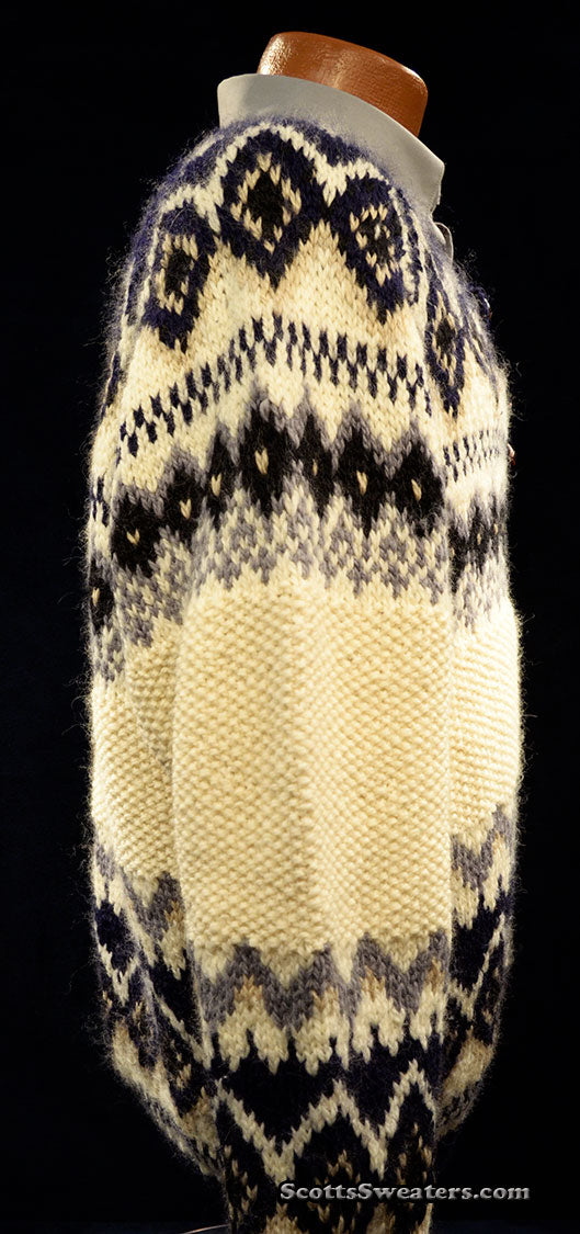 Men's Icelandic Wool Cardigan Sweater with Navy-Blue Design by Swing Boat