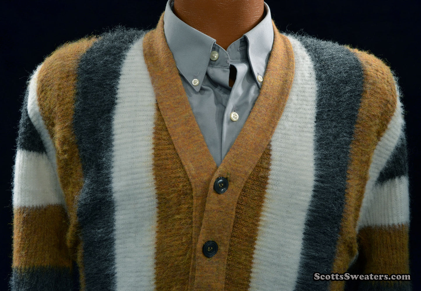 Men's Retro Striped button-front Faux-Mohair Cardigan Sweater