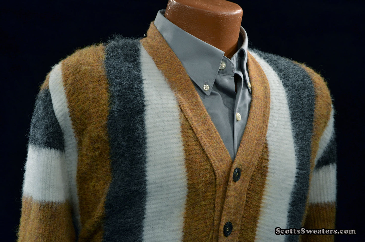 Men's Retro Striped button-front Faux-Mohair Cardigan Sweater