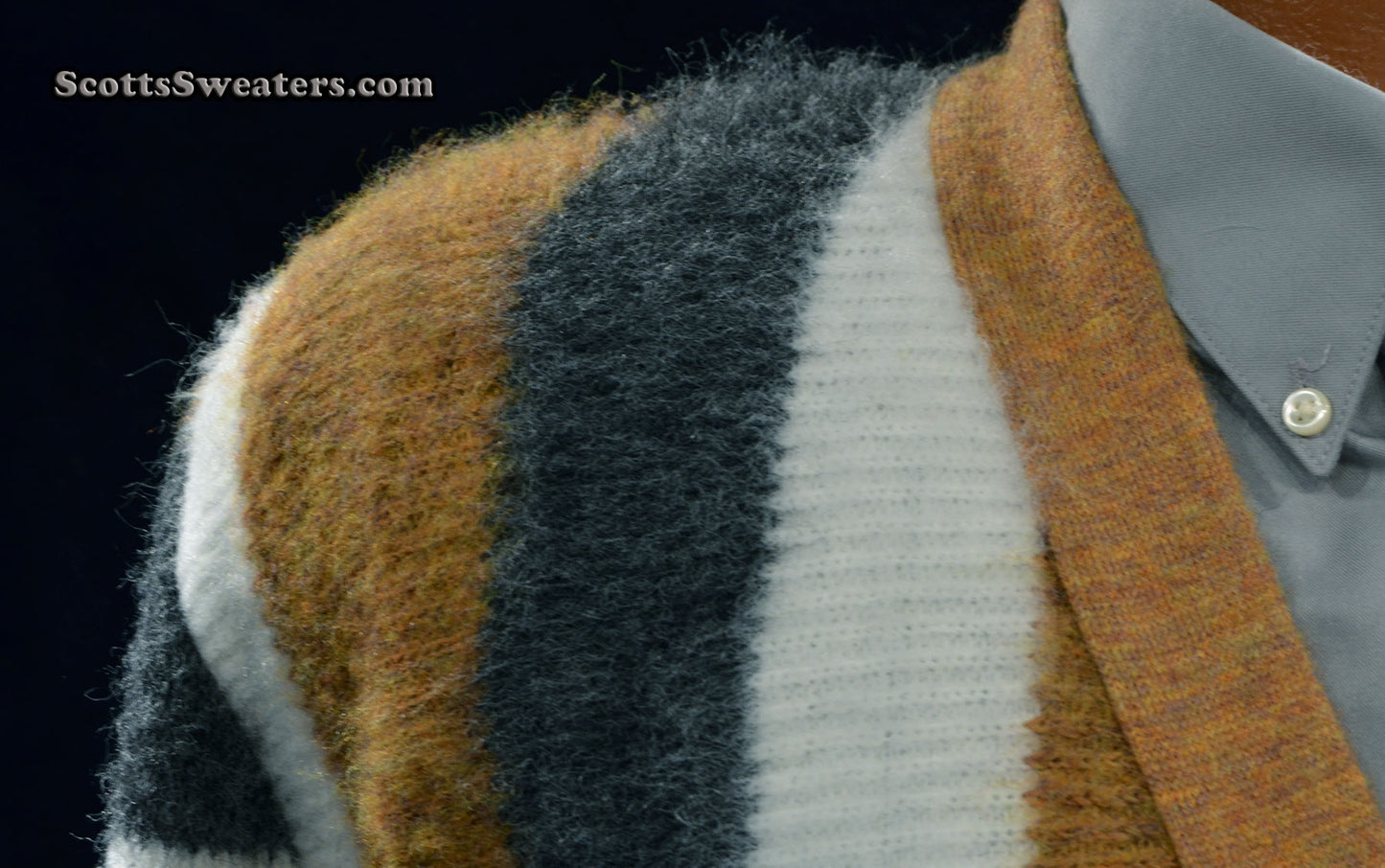 Men's Retro Striped button-front Faux-Mohair Cardigan Sweater
