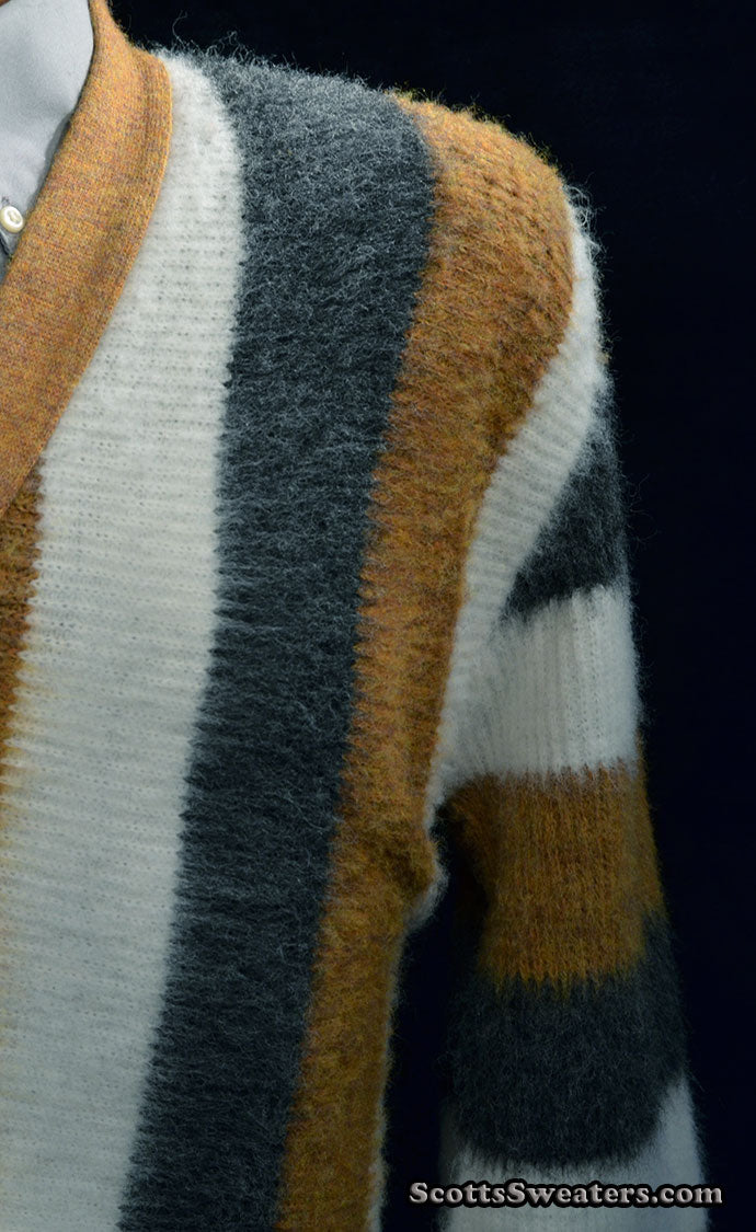 Men's Retro Striped button-front Faux-Mohair Cardigan Sweater